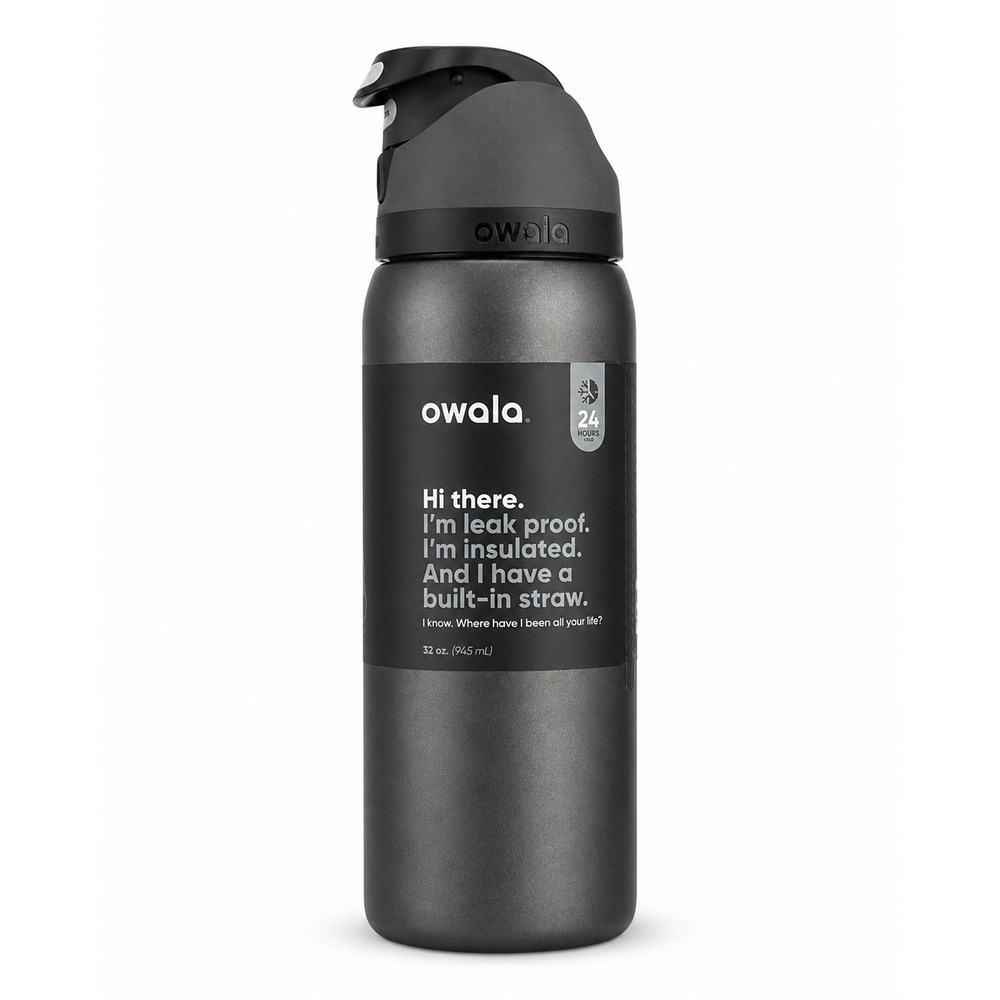 Owala FreeSip 32oz Insulated Stainless Steel Water Bottle Nailed It Gray Black